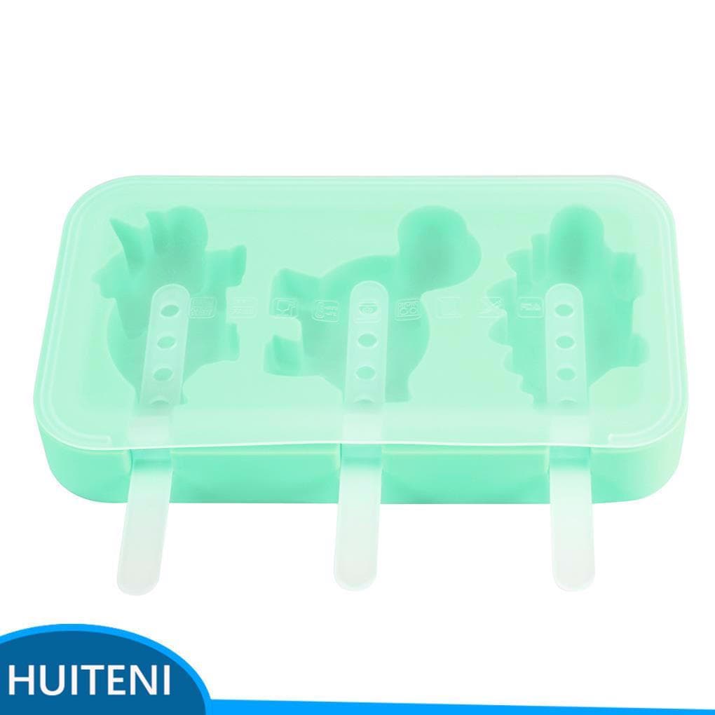 1/2 Molde De Sorvete Doméstico Em Forma De Dinossauro Moldes De Silicone 3 Slots Antiaderente Grau Alimentício Animais U