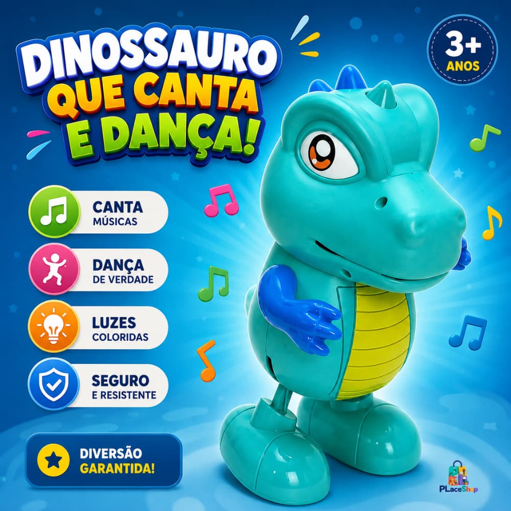 Brinquedo Infantil Dinossauro Dançarino Dançante Musical Com Luzes E Som Movimentos T-Rex