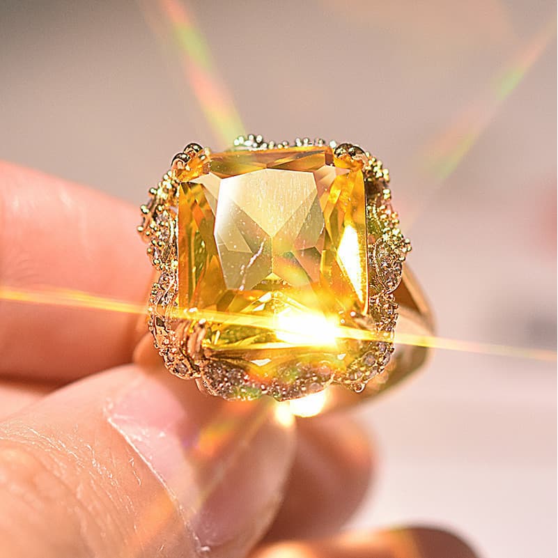 Anel De Diamante Quadrado Champanhe Estendido Em Prata S925 , Duas Cores Banhado A Ouro Europeu E Americano