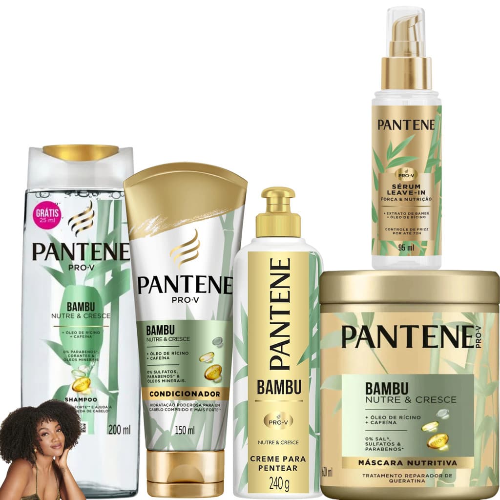 Kit Pantene Bambu Creme Mascara Leave-In Sérum Óleo Nutre