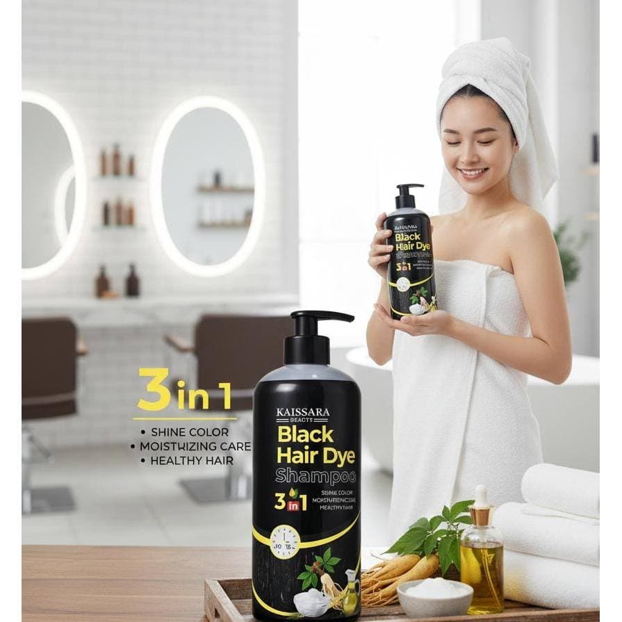 Black Hair Dye 3 em 1 – Tonalizante Preto, Cobre Fios Brancos, Brilho Intenso