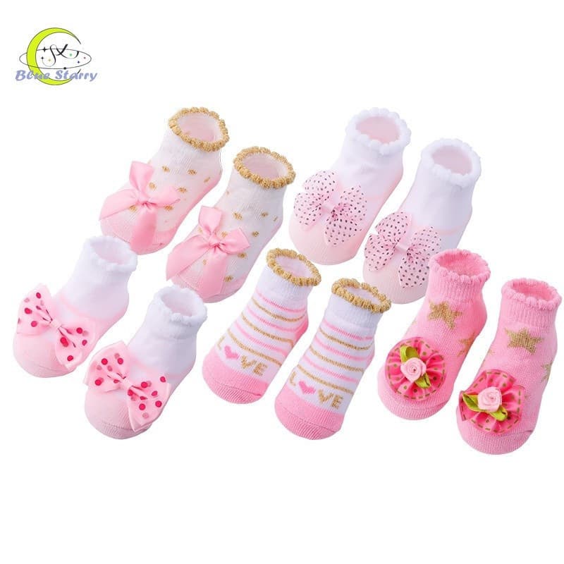 5 pares/conjunto de meias de algodão infantis, adequadas para meninas, meias fofas com laços e flores, adequadas para BD