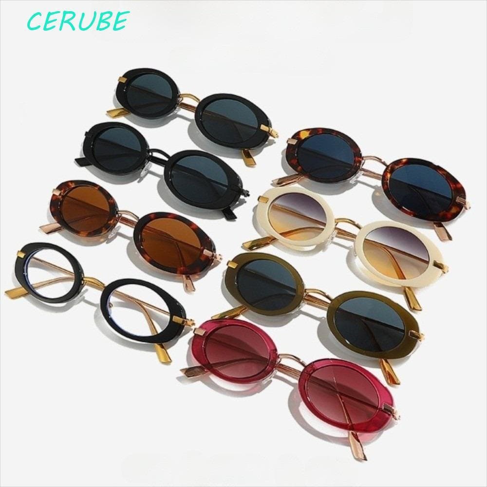 Óculos De Sol Da Moda CERUBE , Ovais Retrô De Armação Pequena Vintage , Cor Sólida