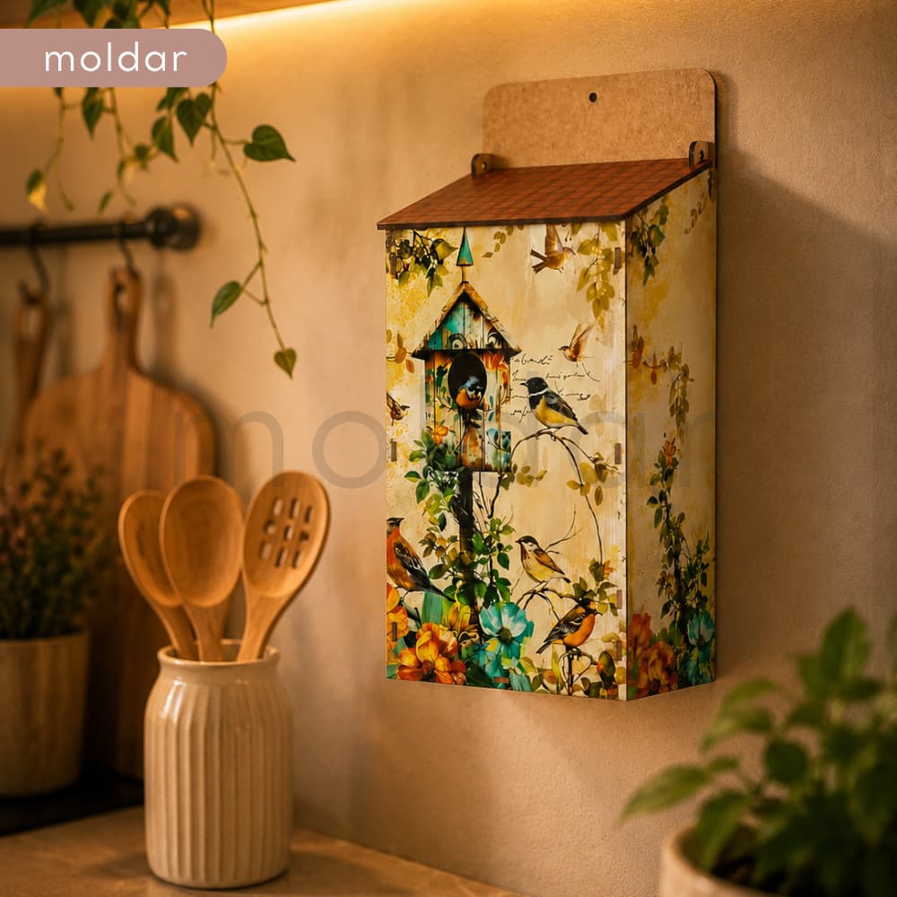 Puxa Saco Parede Casa Organizador Cozinha Sacolas Casinha MDF Madeira