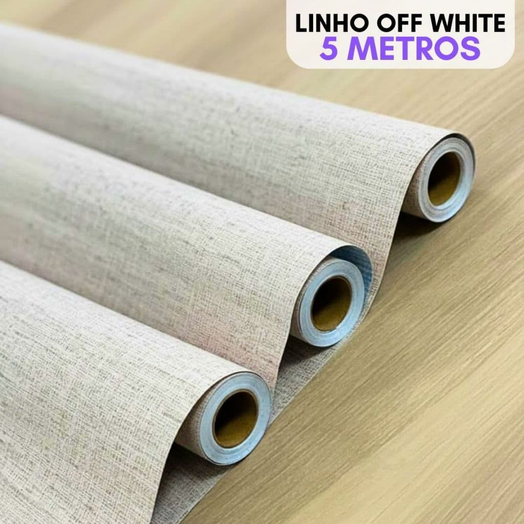 5M Papel de Parede Auto Adesivo Off White Linho Ambientes Sofisticados Salas Quartos Escritórios