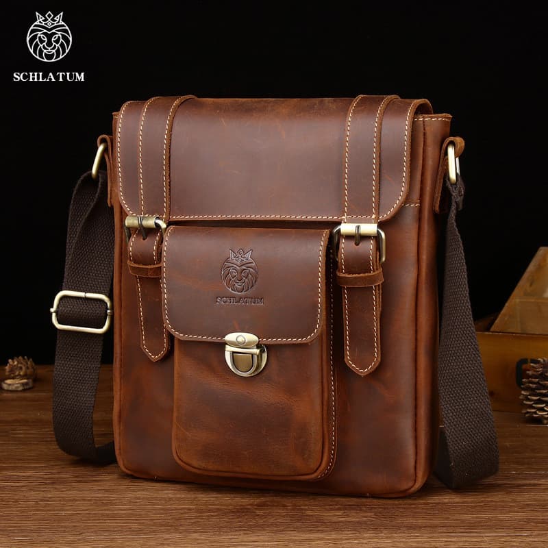 Novo cavalo louco couro masculino moda um ombro saco do mensageiro primeira camada de couro masculino britânico Retro co