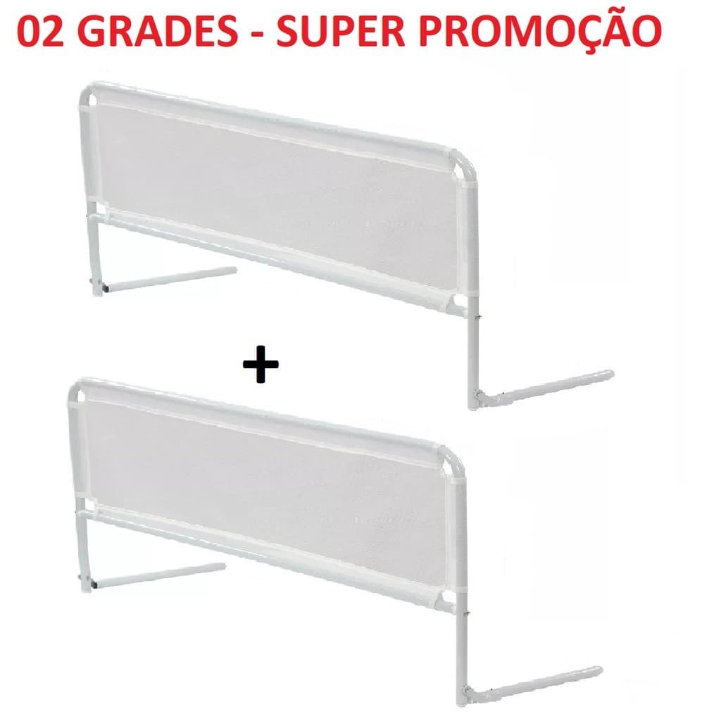 2 Grades Para Cama Proteção Tela Segurança Bebê E Idosos - Serve cama Normal e Box - Altura 45cm