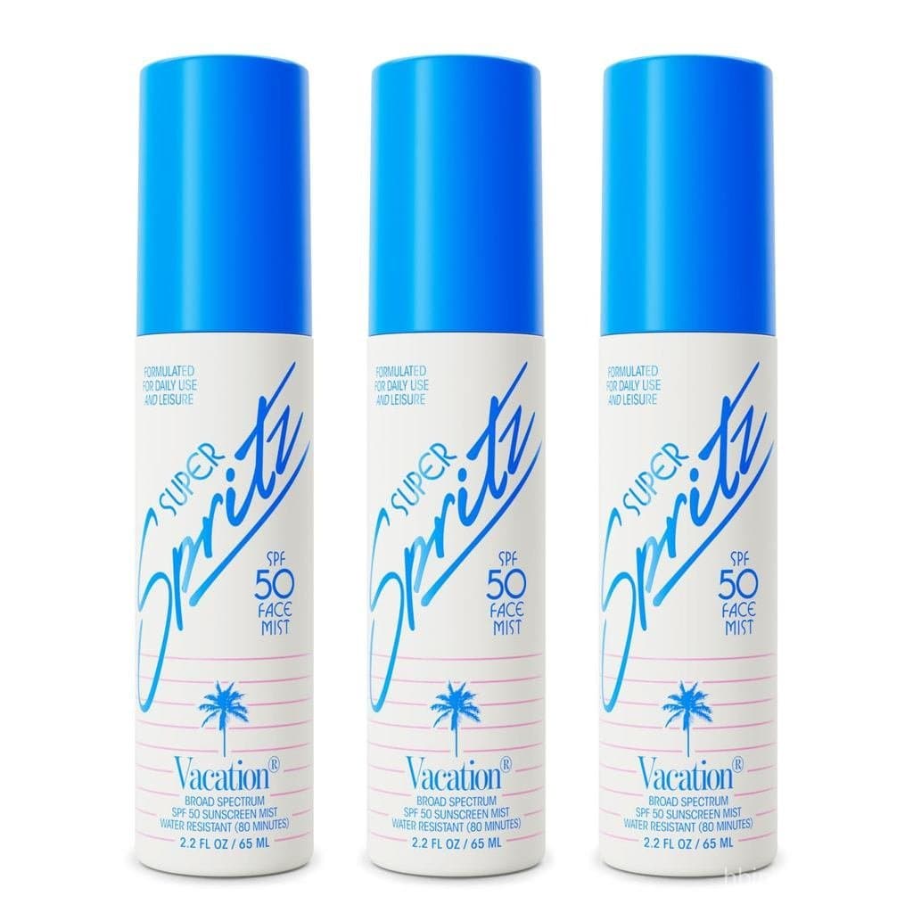 Vacation Super Spritz Protetor Solar Facial em Spray SPF 50, 2,2 Onças Fluidas, Pacote com 3 - Névoa Facial Diária, Leve