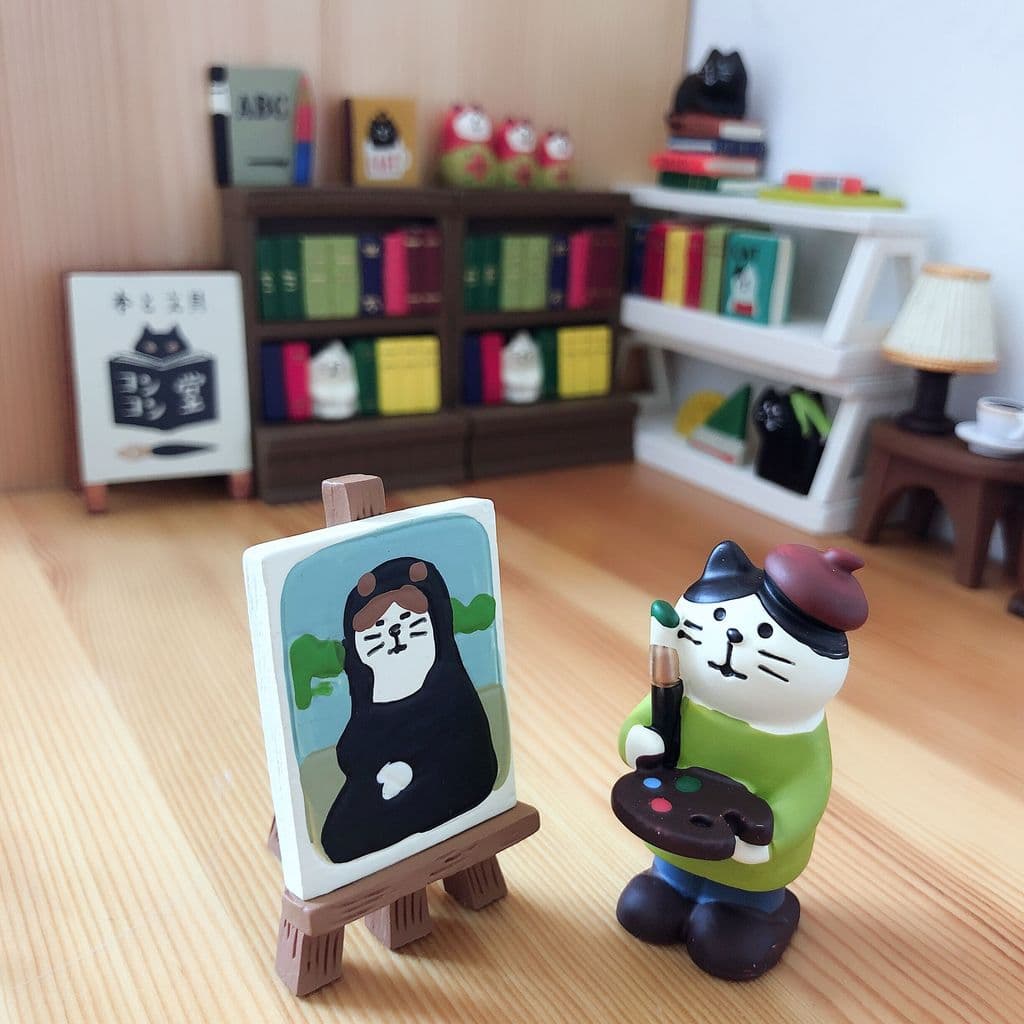 Zakka criativo dos desenhos animados estilo japonês Sanmao gato papelaria estante livraria cena de tiro em miniatura Min
