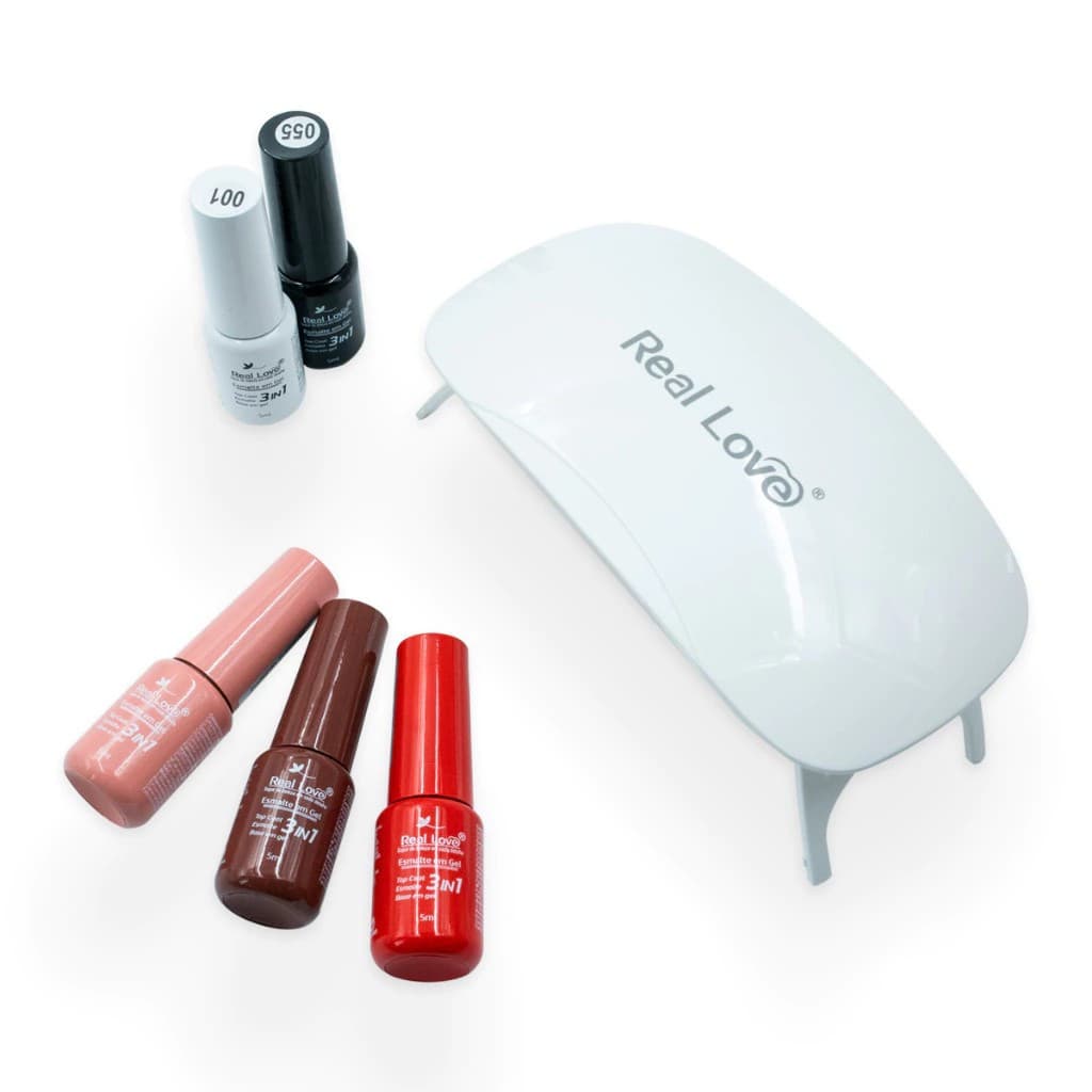 Kit Esmalte 3 em 1 com 10 Cores + Mini Cabine - Real Love