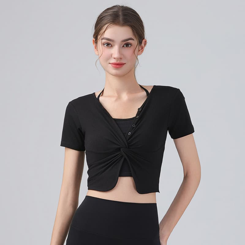 Roupas de Fitness com decote em V blusa exclusiva com nó roupas de Yoga curto umbigo absorvente de suor roupas de treina