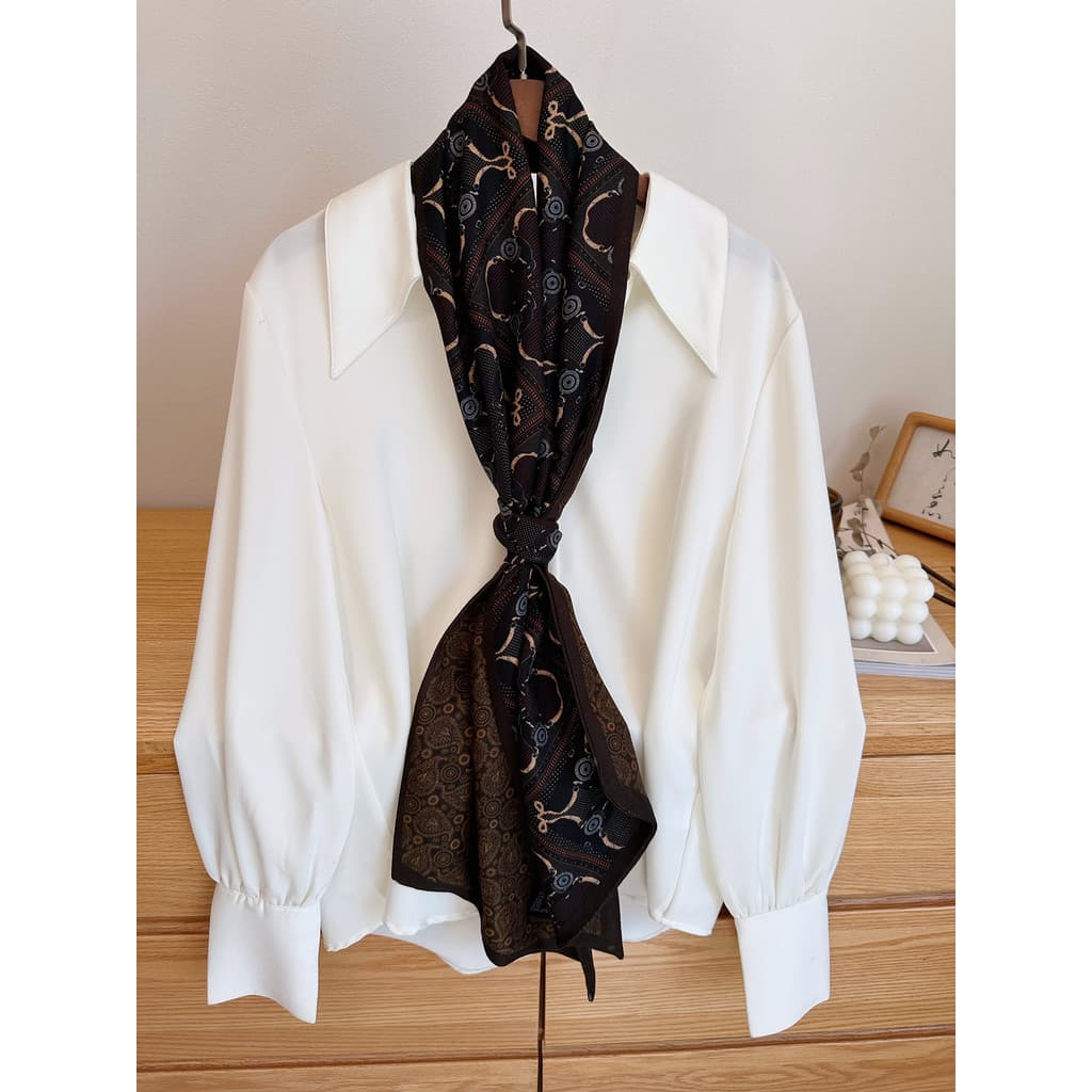 Versão coreana outono inverno flor de quatro folhas castanha de caju lã de seda dupla face lenço de tira longa outono in