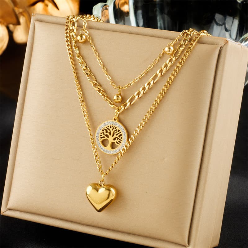 Colar com Pingente em Forma de Coração Dourado em Aço Inoxidável, Joia Feminina à Prova d'Água Três em Um OOWL
