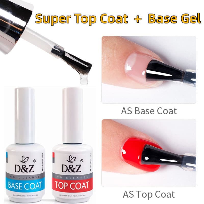 Kit D&Z Base Coat Gel  + Top Coat D&Z Blindagem Profissional 15ml Dias Brilho Intenso Não Descama Unhas Gel