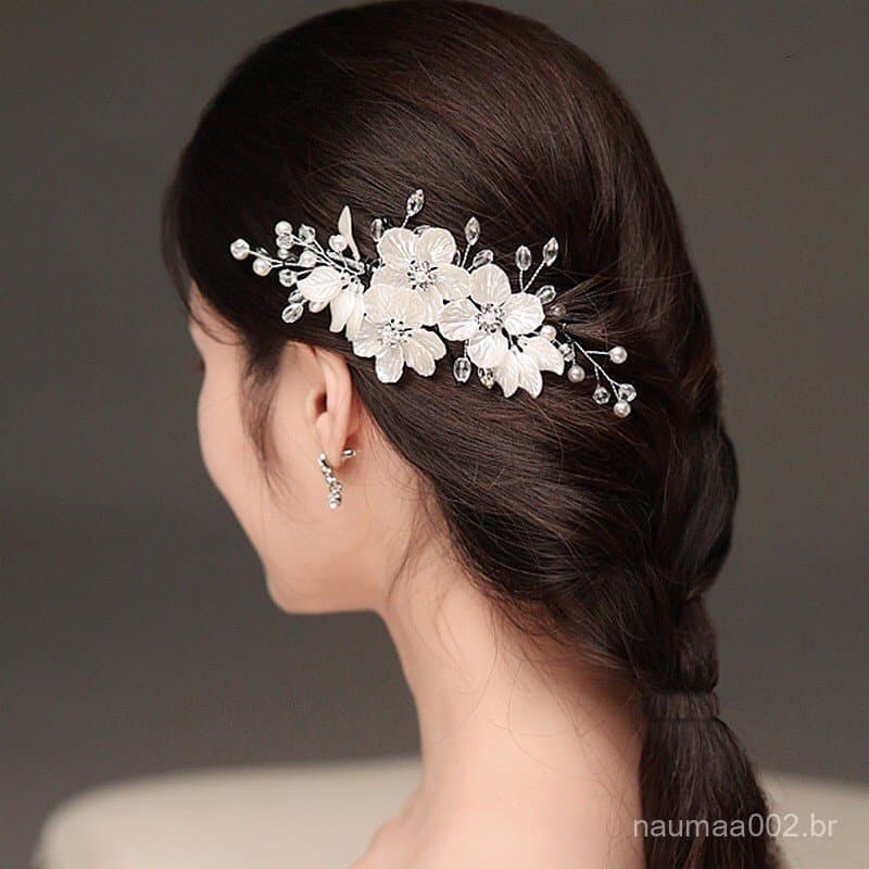 Grampo De Cabelo De Pérola De Concha Branca-Grampos Noiva De Casamento Para Mulheres Acessórios Festivos Bico De Pato