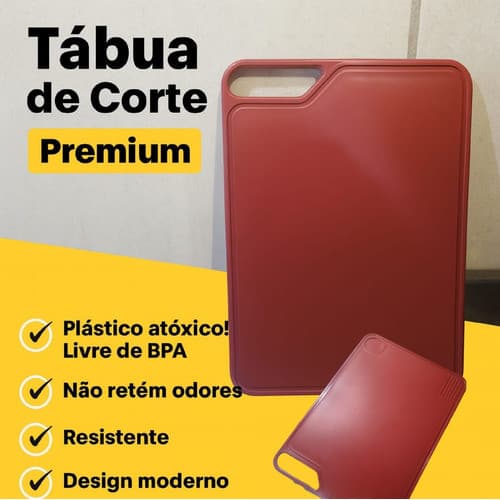 Tábua de Corte Plástica 30x21cm Vermelha Dupla Face Cozinha Churrasco