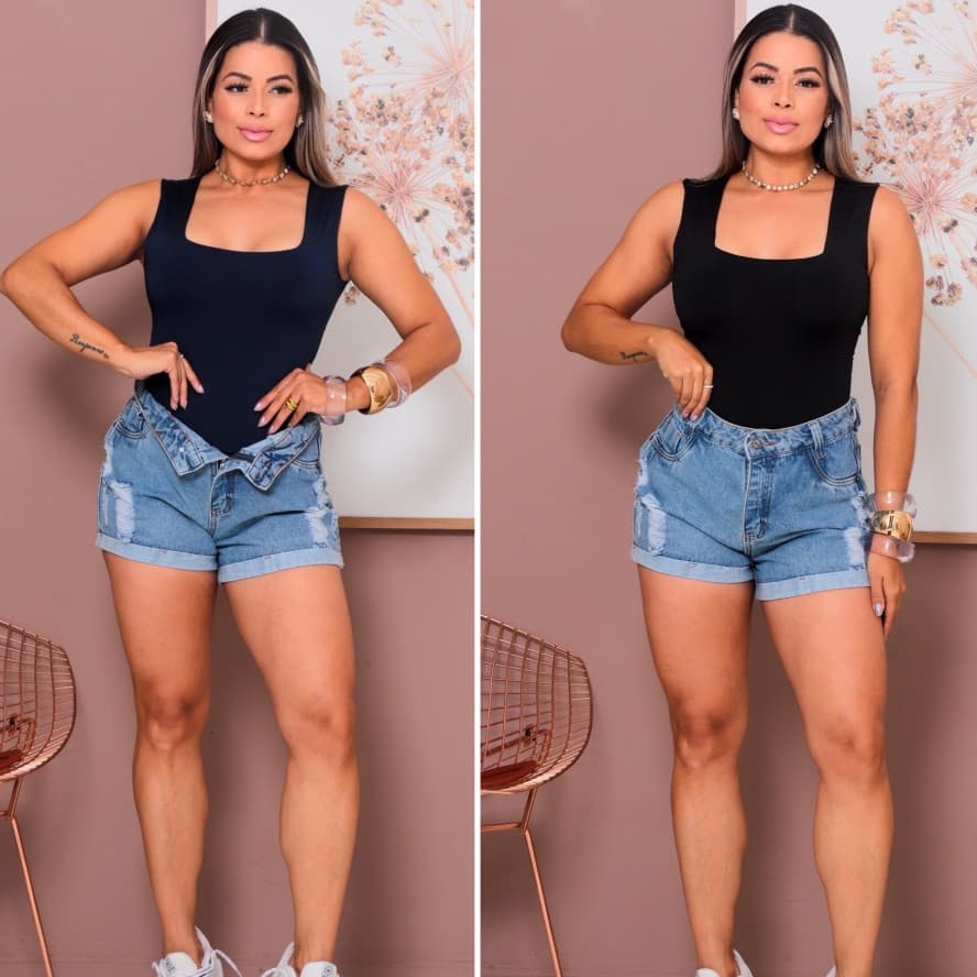 Body  Feminino Suplex Premium Decote Quadrado com Forro Resistente