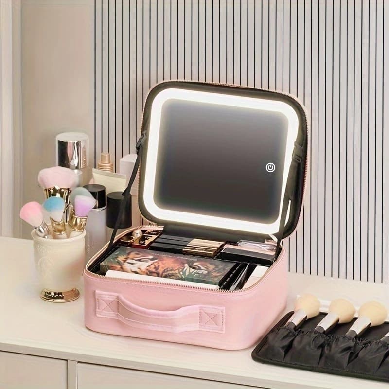 Kit Maleta Maquiagem Com Espelho e Luz Led Usb Com Cabo Makeup Profissional