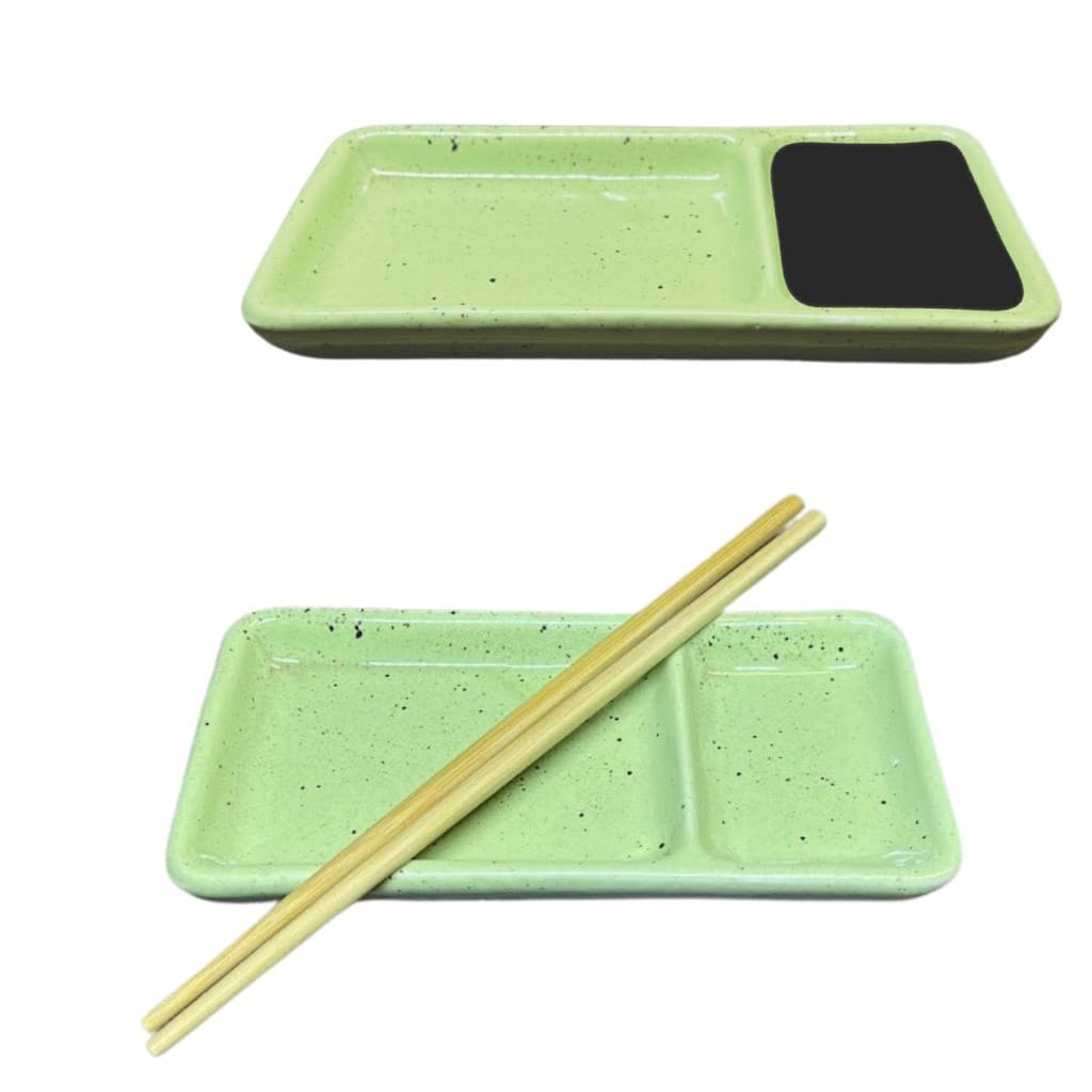 Kit 24 Prato Individual com Divisória para Shoyu Verde Mesclado Sapporo