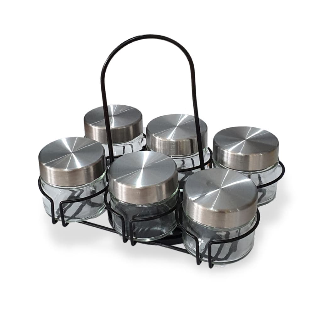 Porta Tempero Condimento Giratório Suporte 6 Peças Inox Cozinha