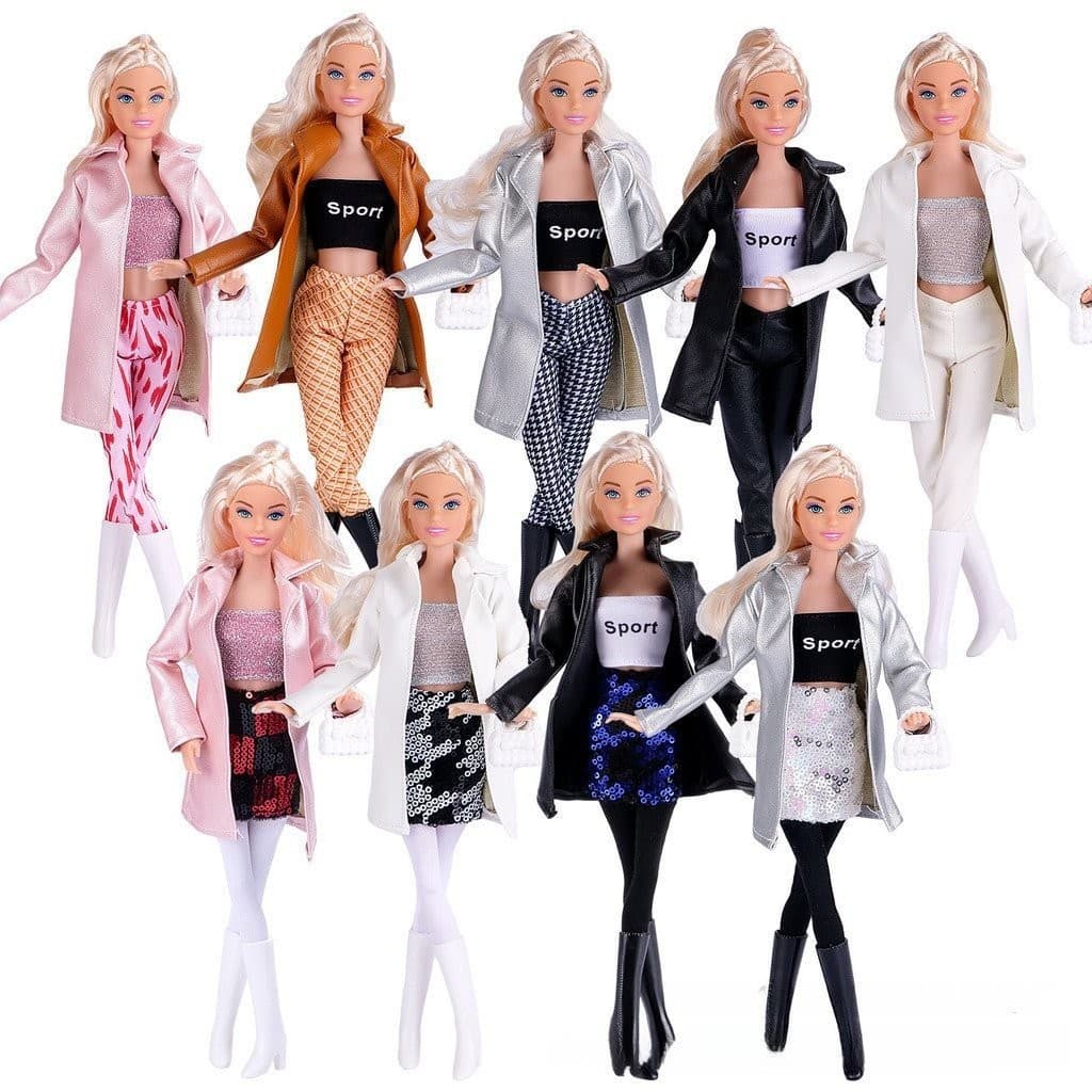 Boneca de 30cm Novos Acessórios de Moda Jaqueta Longa de Couro Saia Shorts de Lantejoulas