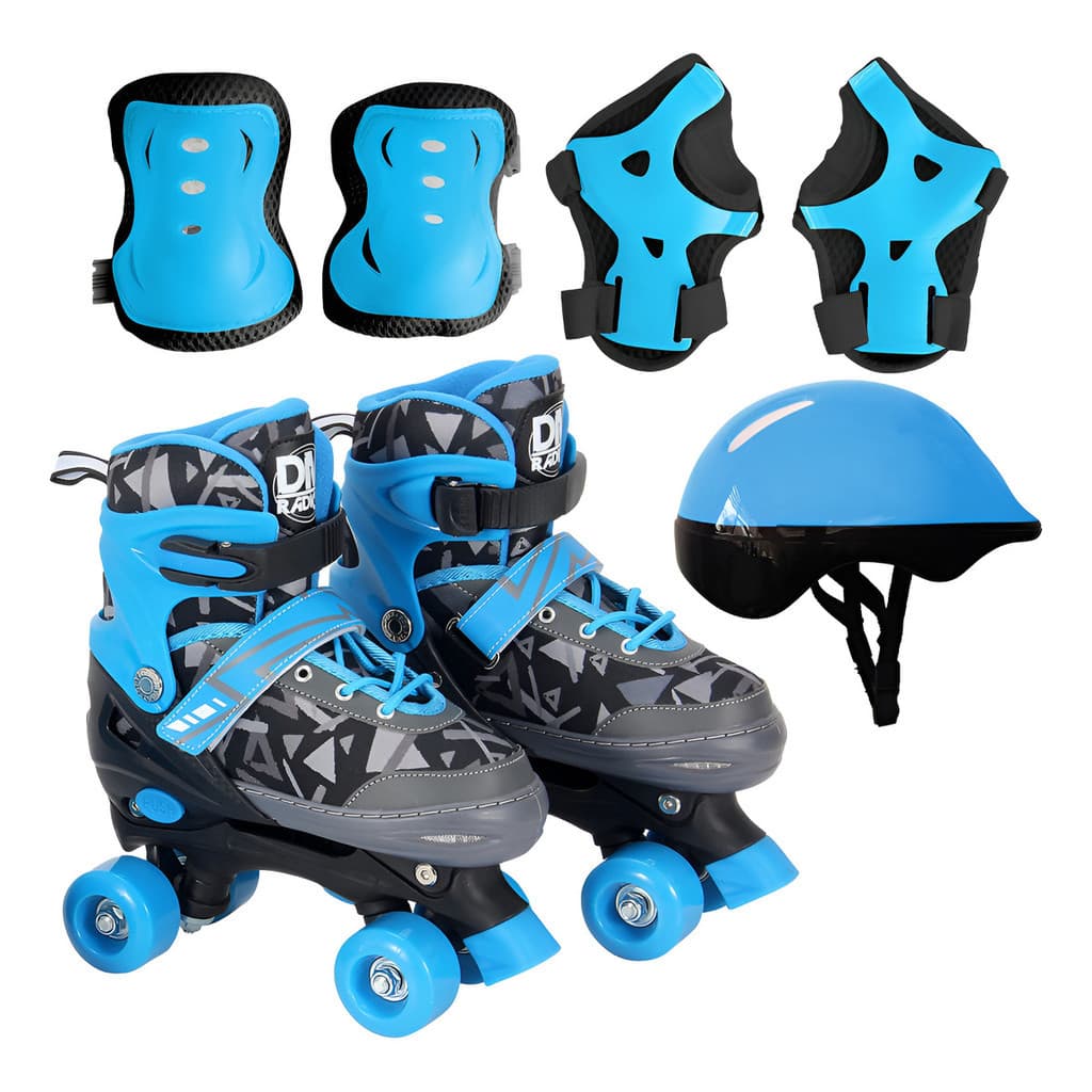 Patins Com Proteção 30 Ao 41 Ajustável Infantil Azul Meninos P (30 – 33) Azul