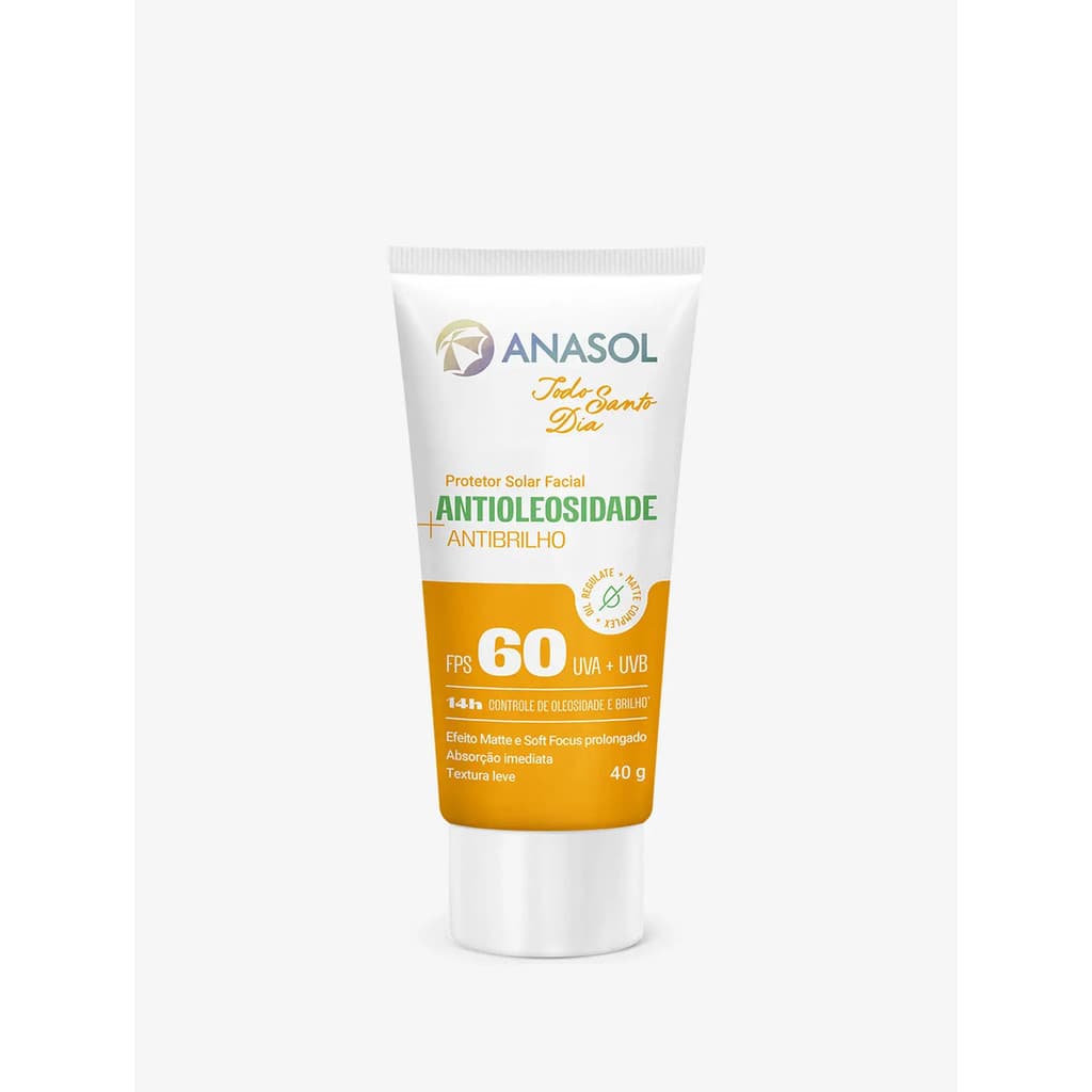 Protetor Solar Facial Anasol Todo Santo Dia TSD Antibrilho FPS 60 em 40g