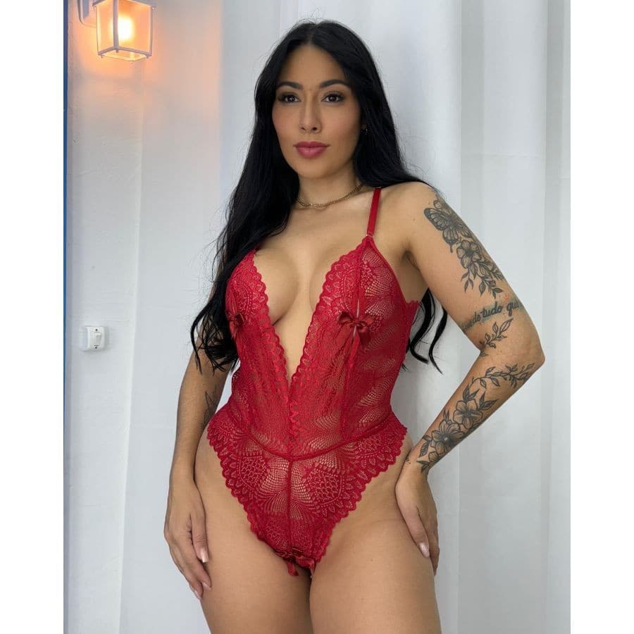 Body Feminino em Renda com Laços e Transparência