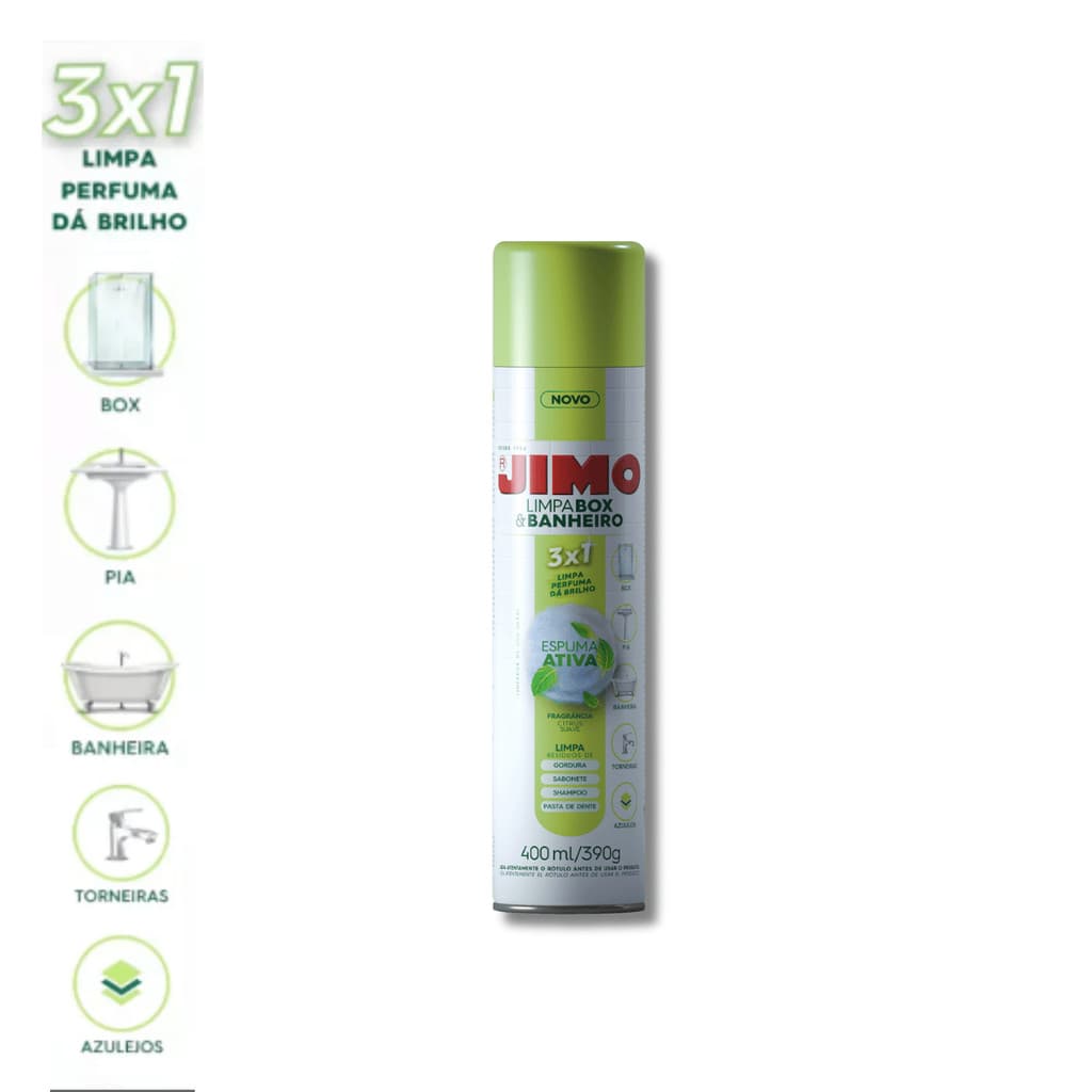 Limpa Box e Banheiro Vidros Spray Limpeza Profunda e Desengordurante Multiuso 400ml - Jimo