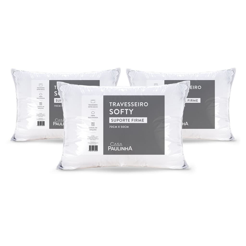 Kit 3 Travesseiros Softy Suporte Firme 70 cm x 50 cm