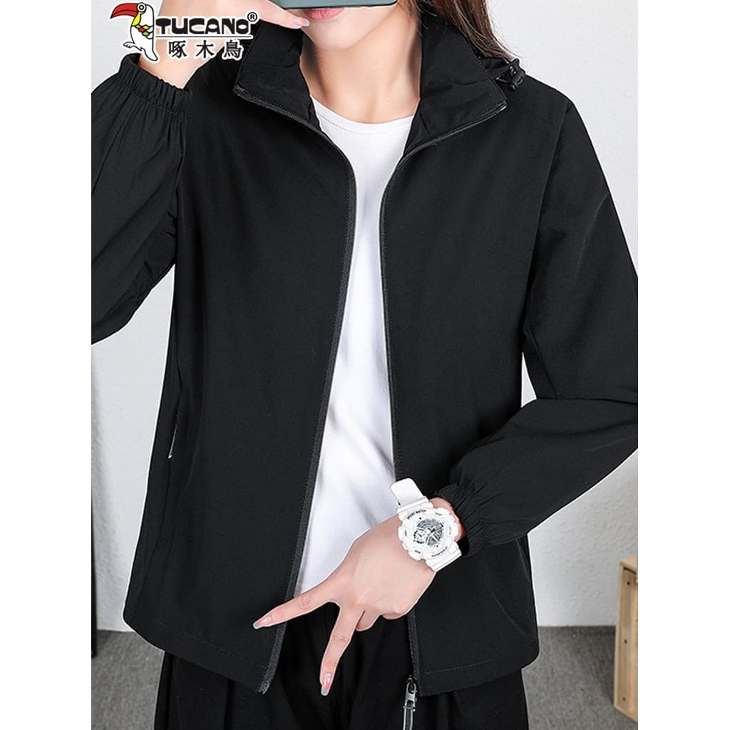 Woodpecker jaqueta feminina primavera outono estilo fino 2026 novo estilo outono solto Casual jaqueta com capuz jaqueta