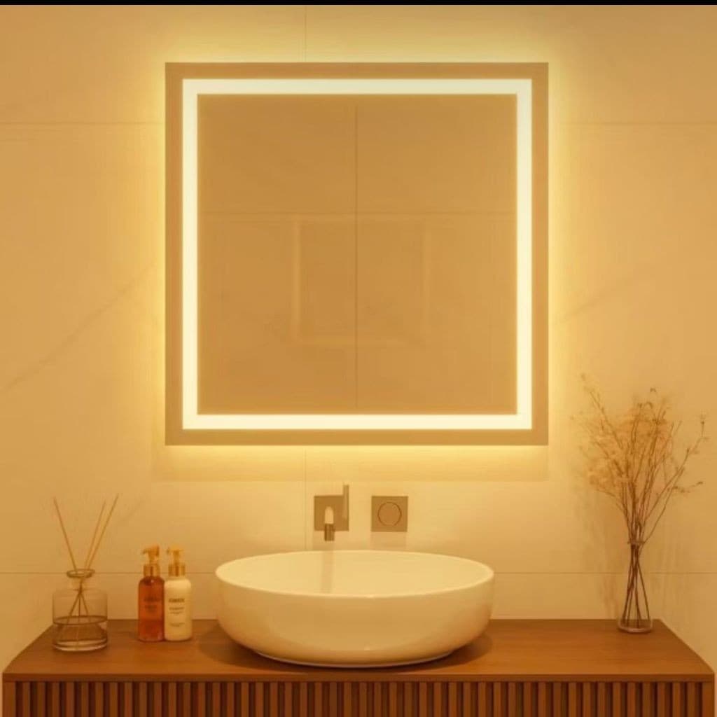 Espelho Quadrado Jateado com Led Tamanhos de 40x40 Cm a 90x90 Cm Bonito