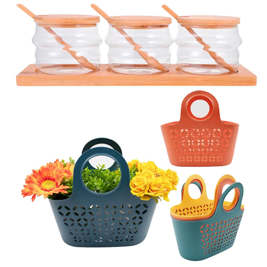 Kit 3 Porta tempero e Colher de Madeira e Sacola Ecológica