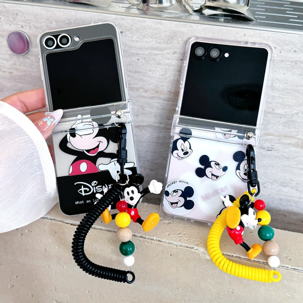 Flip7 Samsung Galaxy Z Flip6 3 Em 1 Capa Fofa De Desenho Animado Mickey Com De Corrente Flip 5 4 5G Rígida À Prova De Ch