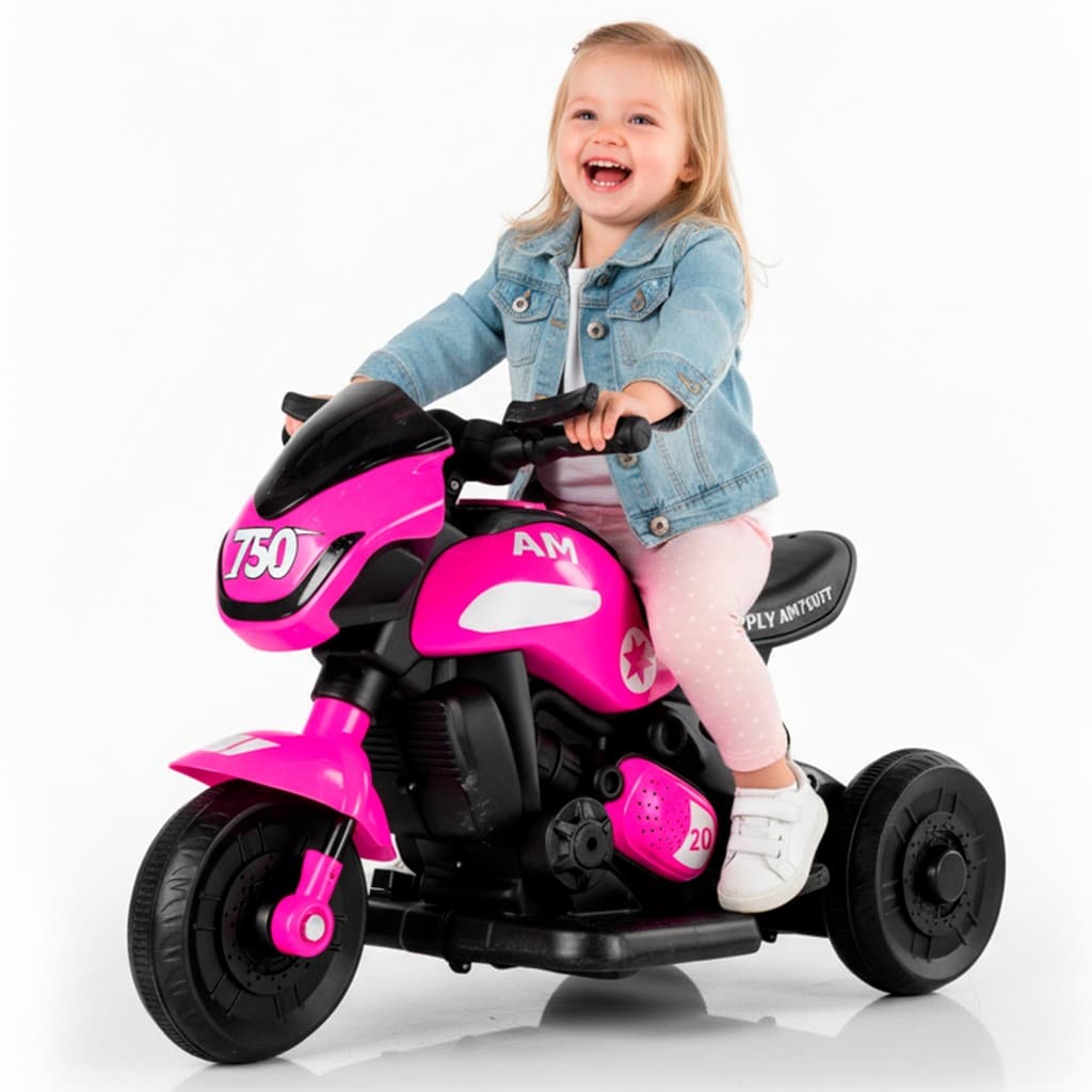 Mini Moto Elétrica Infantil Rosa Triciclo Race Bateria 6v Com Som E Luz Para Meninas Até 30 kg