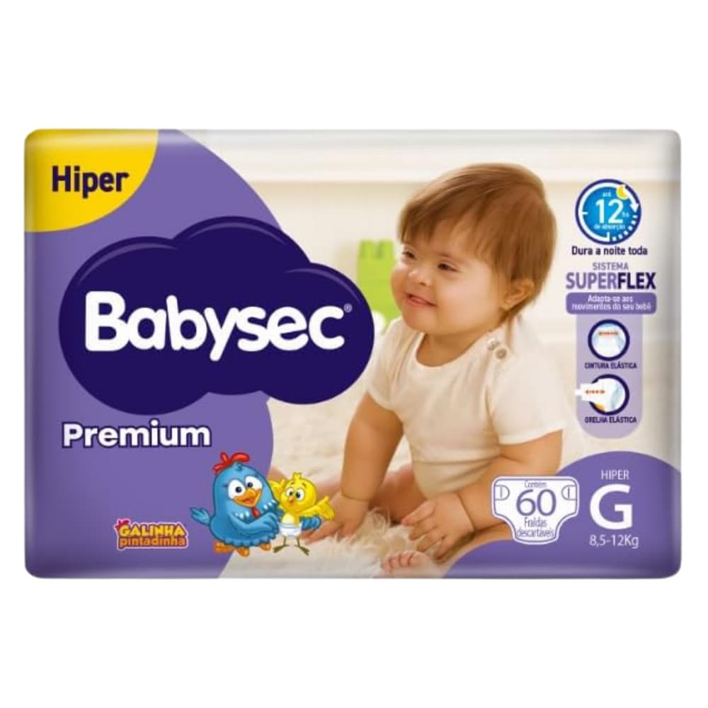 Pacote Econômico Fralda BabySec Premium Galinha Pintadinha Hiper G 60un