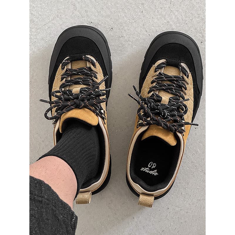2026 novo estilo de sola grossa ao ar livre sapatos de caminhada masculinos aumentados rendas rosto curto sapatos casuai