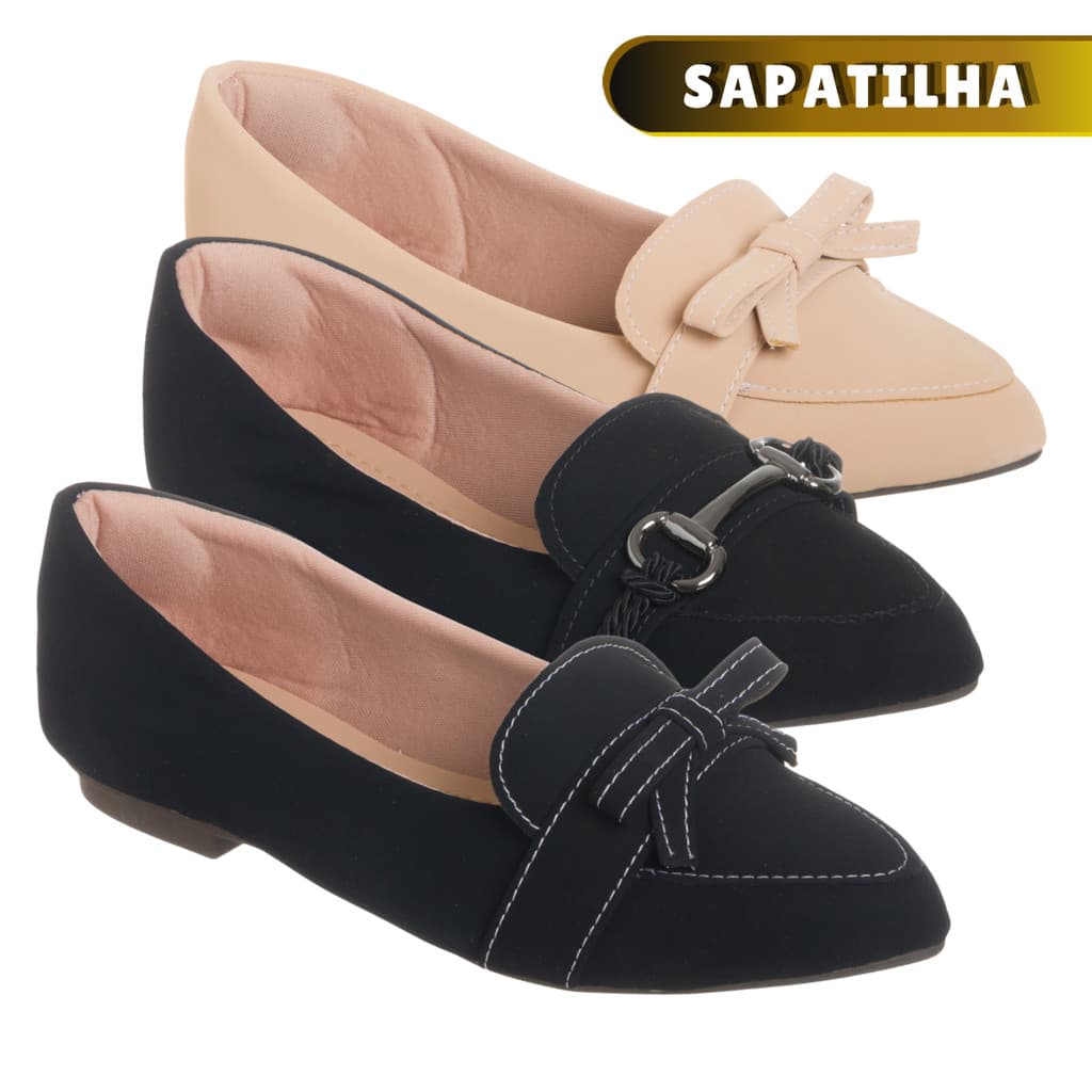 Sapatilha Feminina Rasteirinha Sandália Mocassim Feminino Casual Preta Social