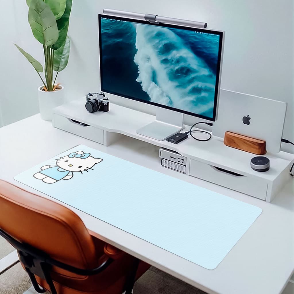 MousePad Gamer Hello Kitty Azul 80x30 Deskpad Gamer Grande Com Base Premium Personalizado Grande RGB Anime