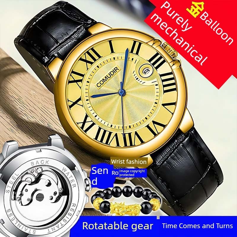 relogio masculino T turbilhão balão de ouro totalmente automático relógio mecânico puro High-End azul fundo transparente