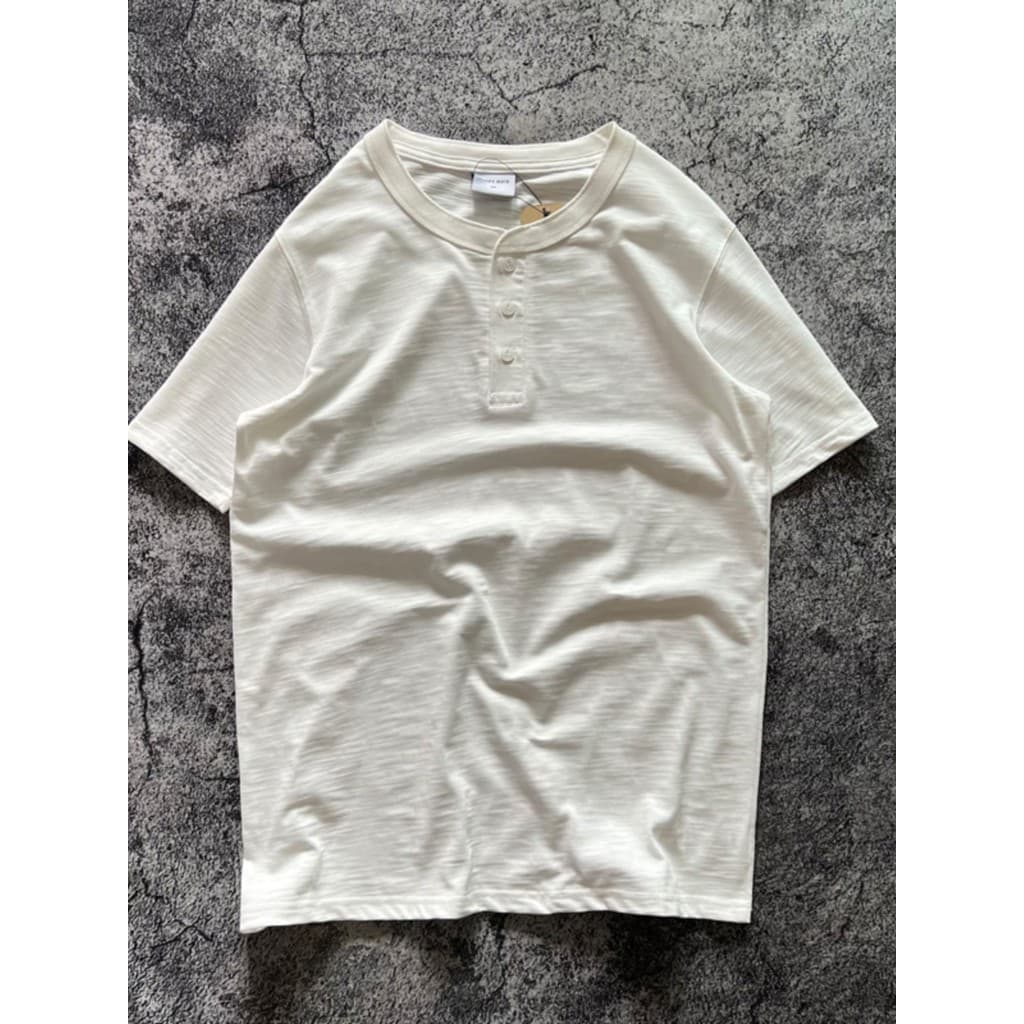 Americano pesado 300g Henry colar alto grama peso Slub algodão alta respirável verão masculino de manga curta camiseta p