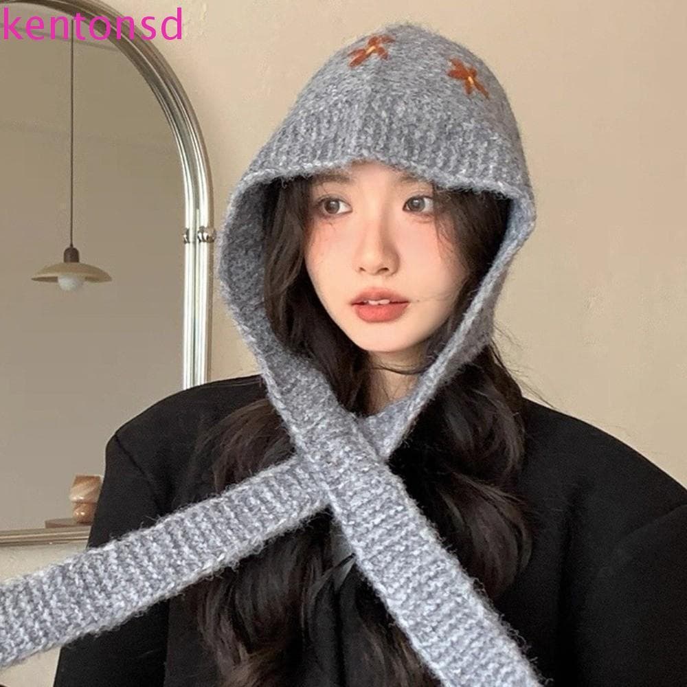 Chapéu Balaclava De Malha KENTONSD , Gorro Com Gola De Lã Doce , Pulôver De Flores Bordadas