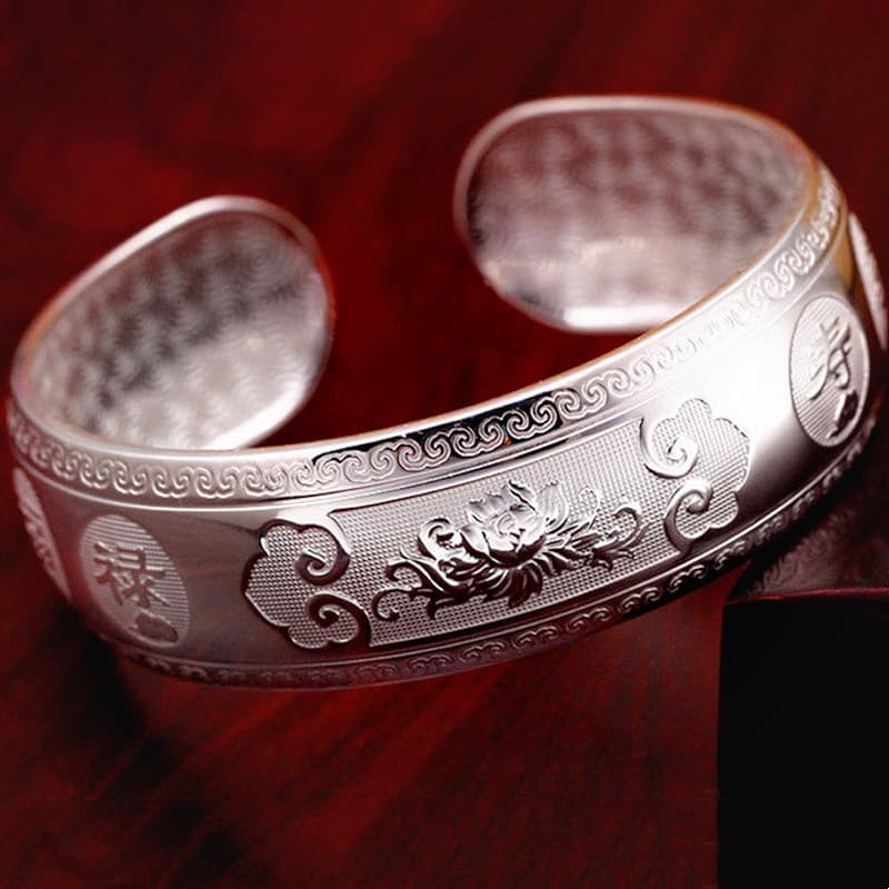 Pulseira De Prata Peônia Masculina Com Flores 925 Vintage Fashion