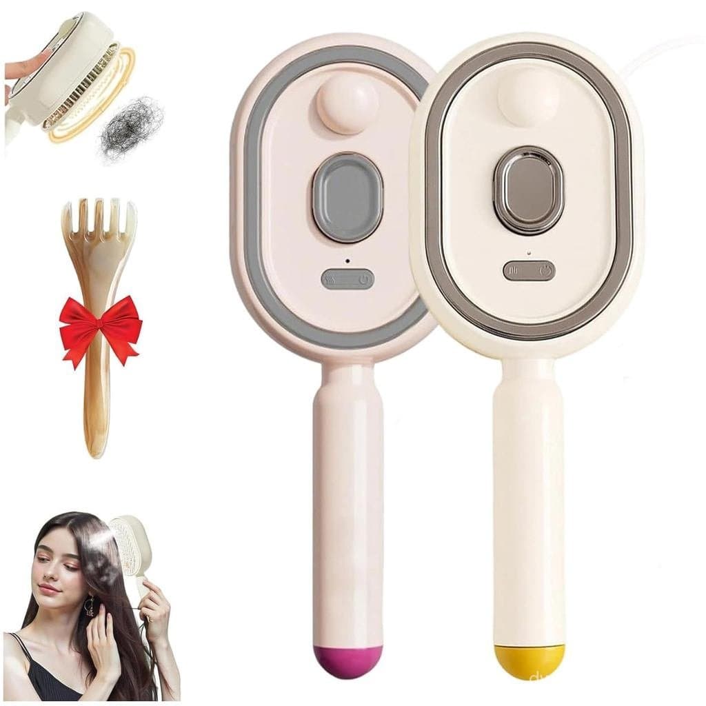 Escova de Massagem com Almofada de Ar e Pulverizador Elétrico, Escova de Cabelo a Vapor Elétrica 3 em 1 com Pulverizador