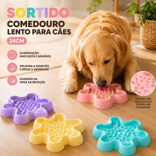 Comedouro Lento Anti Engasgo 24cm Silencioso Resistente Alimentação Saudável Cães Gatos