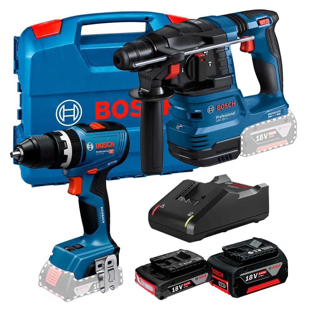 Parafusadeira e Furadeira 1/2" GSB 18V-65 + Martelete Rotativo Rompedor SDS Plus GBH 185-LI Bosch