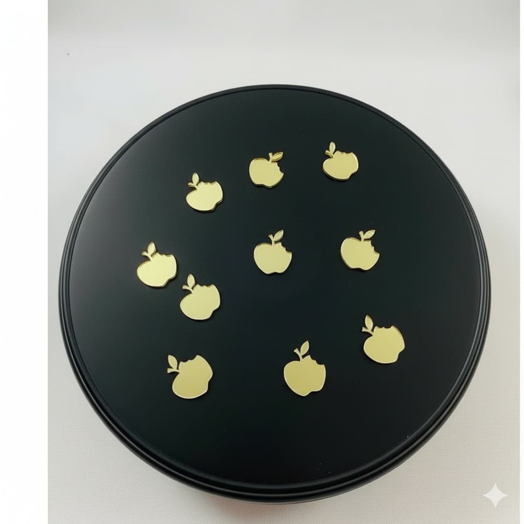 Aplique Maçã Branca de Neve em Acrílico Espelhado Dourado - 2cm - Kit com 10 Unidades.