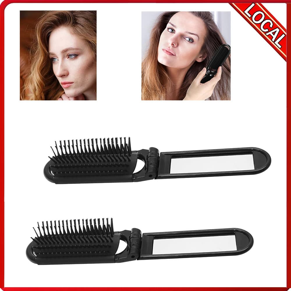 Pente de cabelo portátil 2 quadrados com Design dobrável preto espelhado (único dobrável 11X4cm) durável