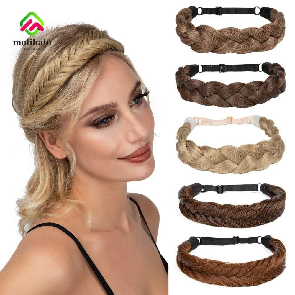 Extensões De Coque De Cabelo Sintético MOLIHALO , Faixa Trançada Dourada/Marrom/Preta Ajustável , Reutilizável