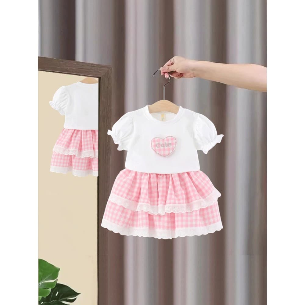 Meninas verão terno bebê moda manga curta camiseta moda saia curta de duas peças versão coreana roupas infantis verão na